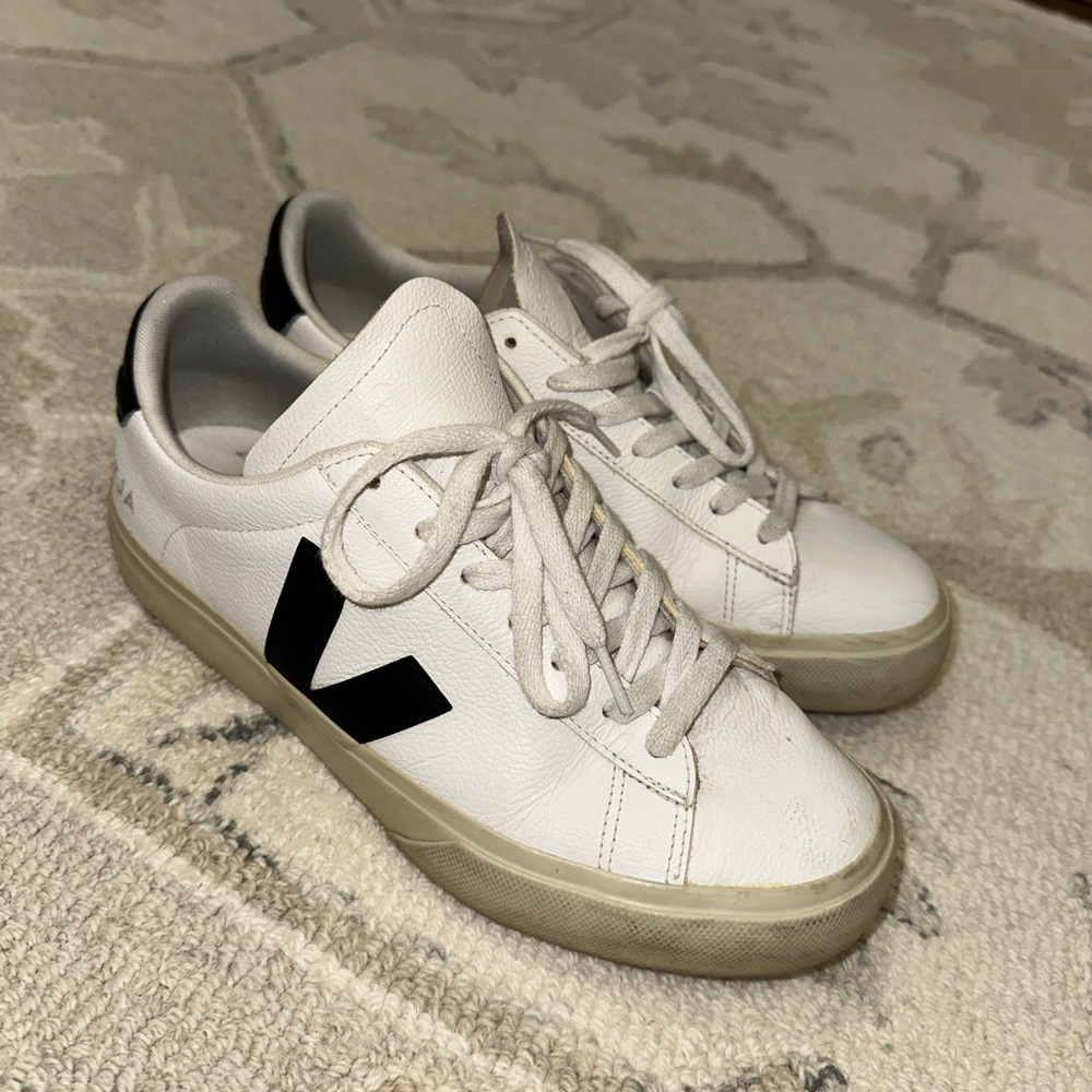 Veja White Leather Sneakers with Black Accents
